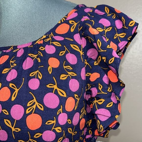 Fossil Keyhole Mini Dress Flutter Sleeves Navy Blue,Purple,Orange Womens Size XS - Picture 10 of 16